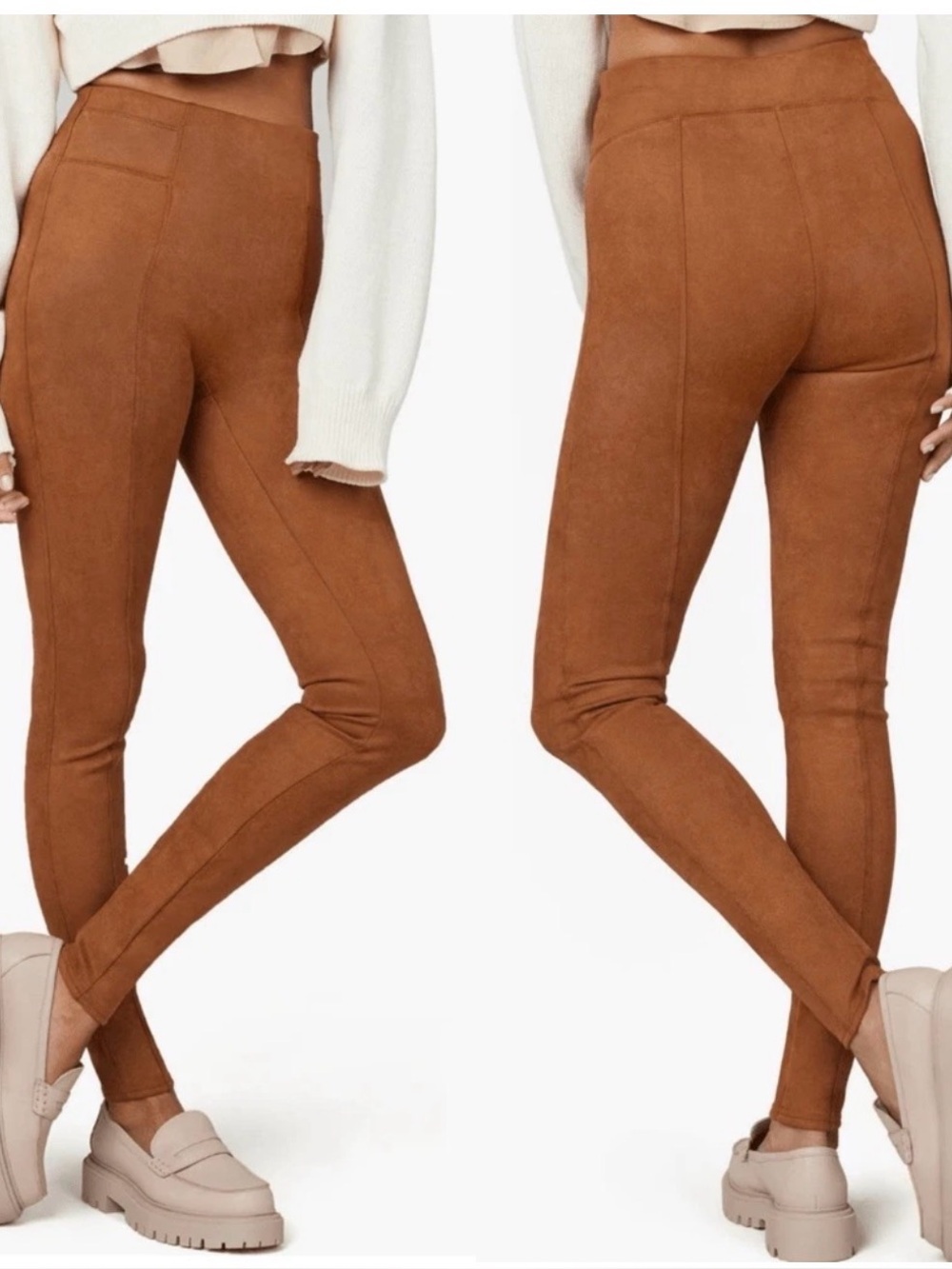 SPANX High Waist Faux Suede Leggings Pants, Brown Rich Carmel, XS